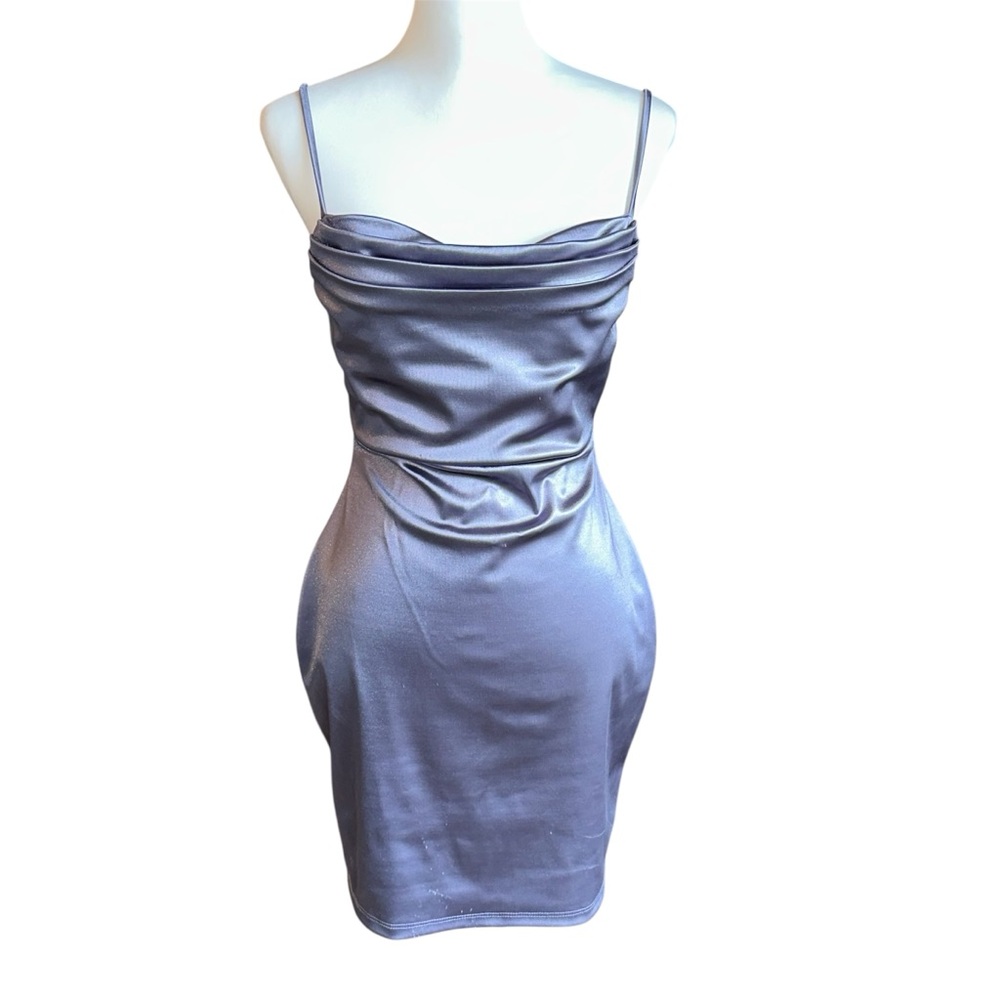 Windsor Mini Dress Womens L Purple Cowl Neck Shimmer Bodycon Spaghetti Strap